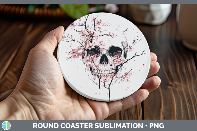 BS03 Sakura Skull Round Coaster Sublimation Coaster Designs