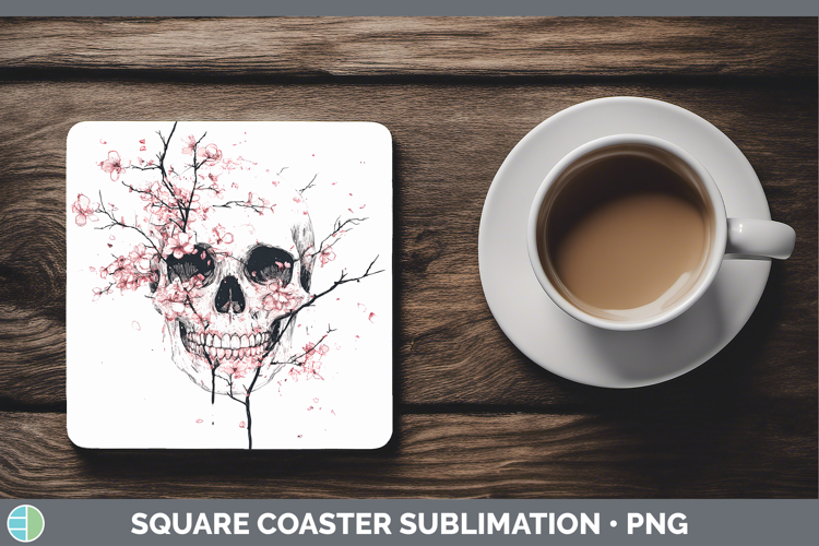BS03 Sakura Skull Square Coaster Sublimation Coaster Designs