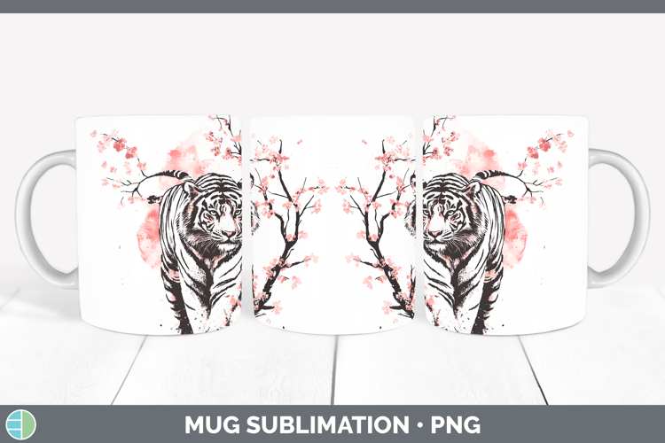 BS03 Sakura Tiger Mug Wrap Sublimation Coffee Cup Designs