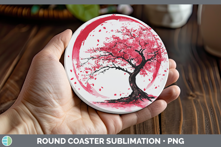 BS03 Sakura Tree of Life Round Coaster Sublimation Coaster D
