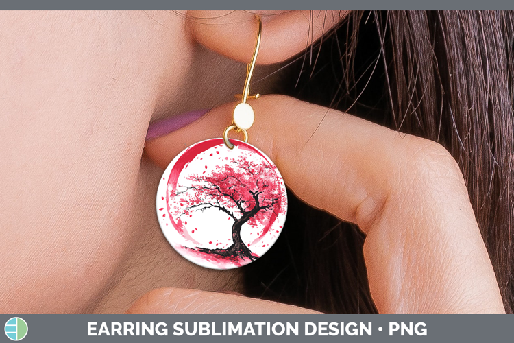 BS03 Sakura Tree of Life Round Earrings Sublimation Earrings