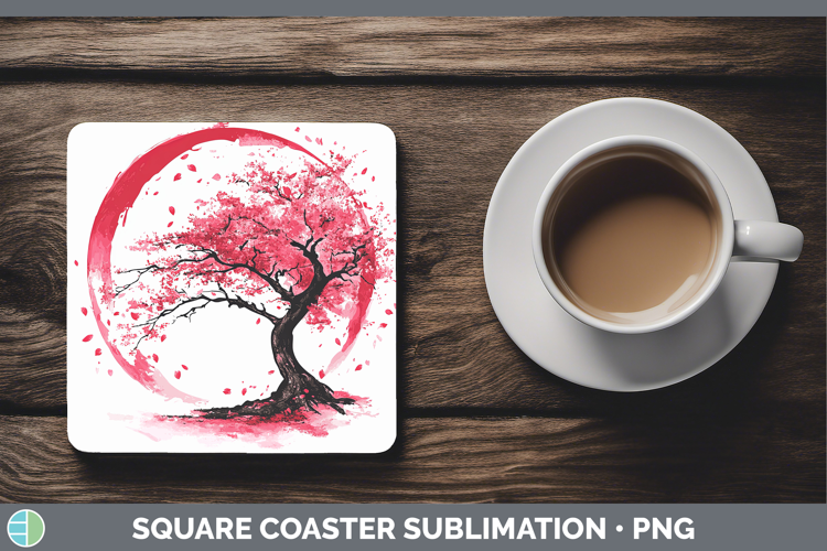 BS03 Sakura Tree of Life Square Coaster Sublimation Coaster