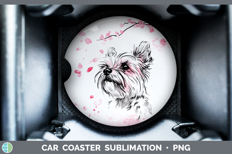 BS03 Sakura Yorkshire Terrier Car Coaster Sublimation Desig