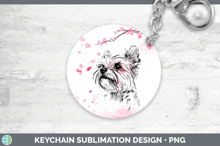 BS03 Sakura Yorkshire Terrier Keychain Sublimation Keyring D