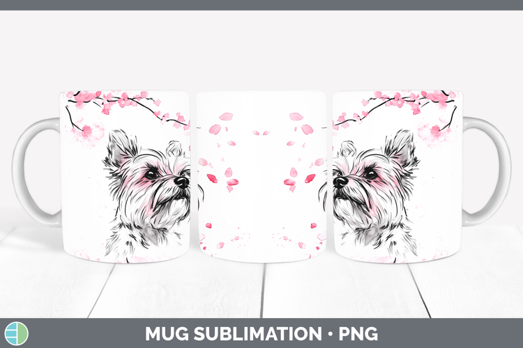 BS03 Sakura Yorkshire Terrier Mug Wrap Sublimation Coffee Cu