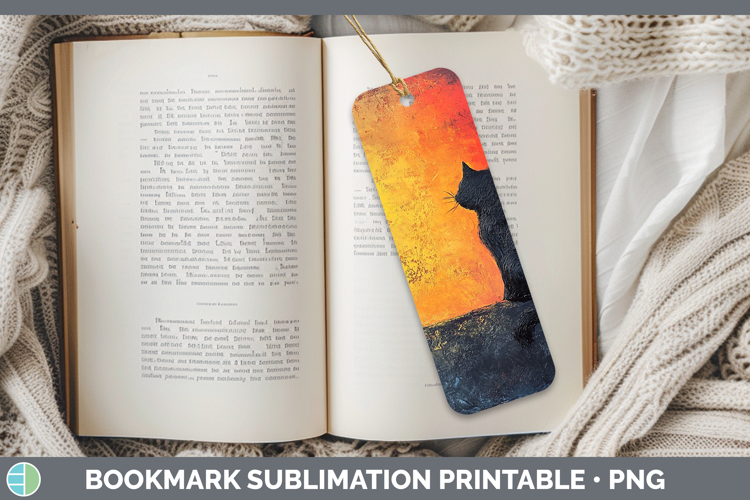 BS03 Thick Paint Black Cat Bookmark Sublimation Printable De