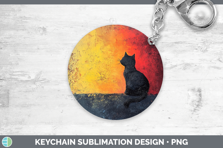 BS03 Thick Paint Black Cat Keychain Sublimation Keyring Desi