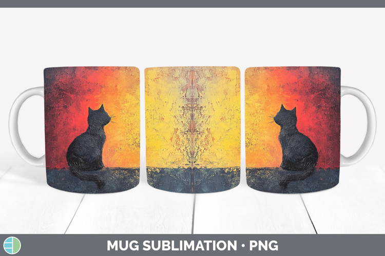 BS03 Thick Paint Black Cat Mug Wrap Sublimation Coffee Cup D
