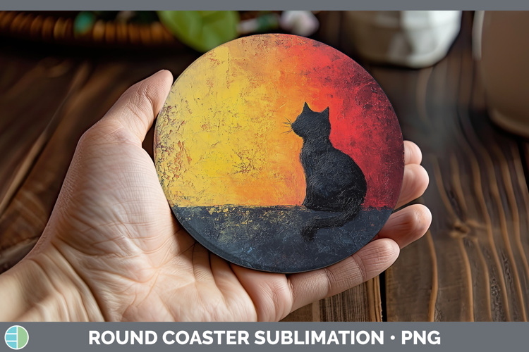 BS03 Thick Paint Black Cat Round Coaster Sublimation Coaster