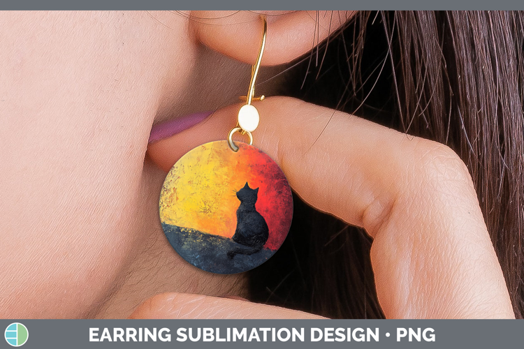BS03 Thick Paint Black Cat Round Earrings Sublimation Earrin
