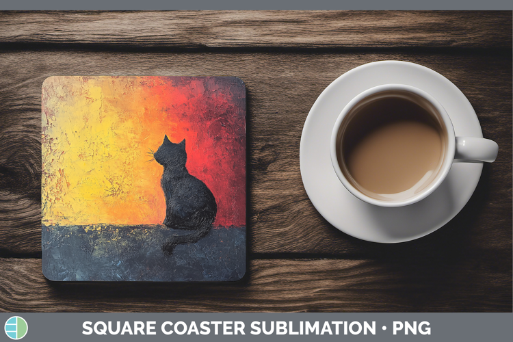 BS03 Thick Paint Black Cat Square Coaster Sublimation Coaste