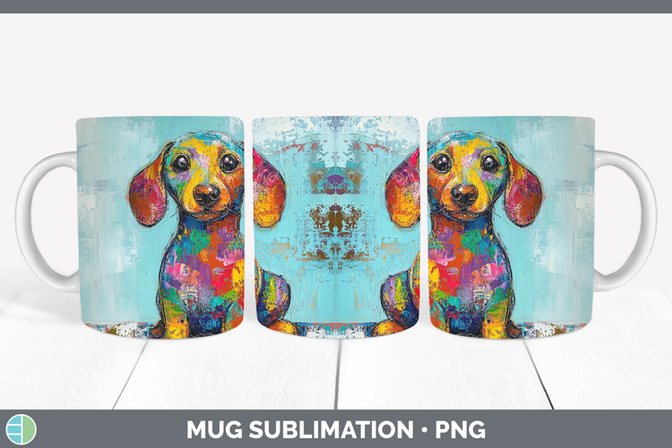BS03 Thick Paint Dachshund Mug Wrap Sublimation Coffee Cup D