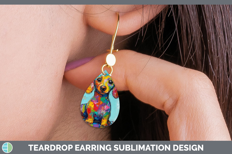 BS03 Thick Paint Dachshund Teardrop Earrings Sublimation Ear