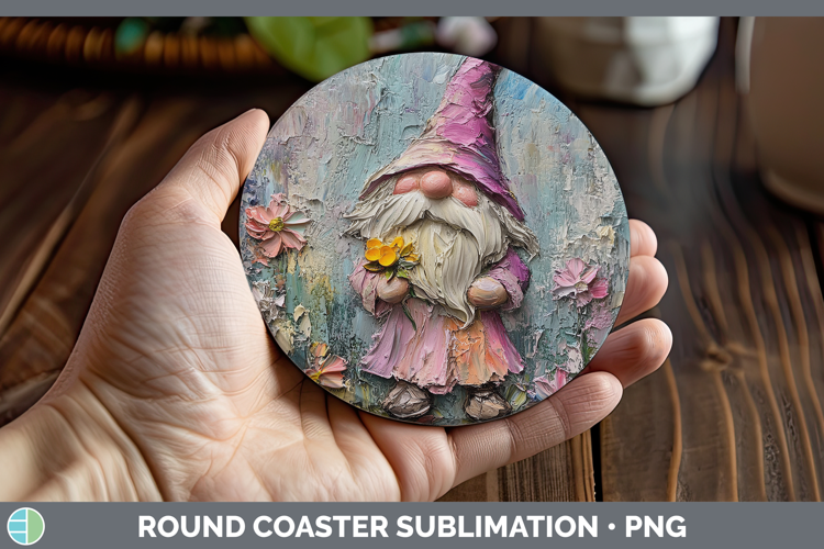 BS03 Thick Paint Gnome Round Coaster Sublimation Coaster Des