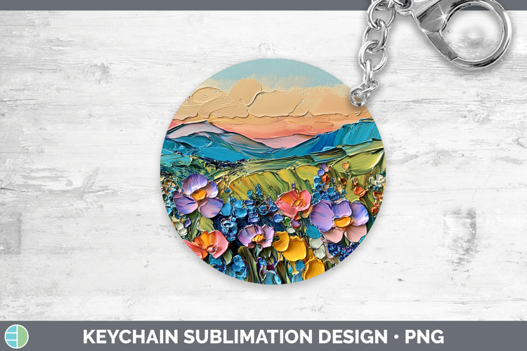 BS03 Thick Paint Landscape Keychain Sublimation Keyring Desi