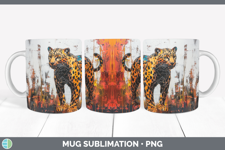 BS03 Thick Paint Leopard Mug Wrap Sublimation Coffee Cup Des