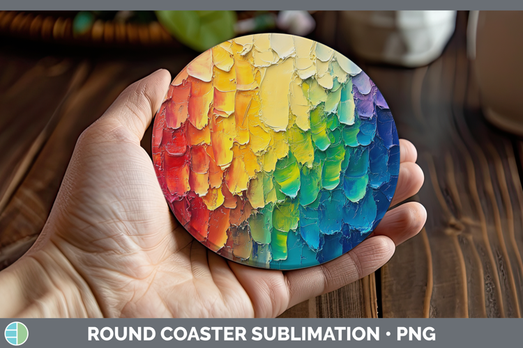 BS03 Thick Paint Rainbow Round Coaster Sublimation Coaster D