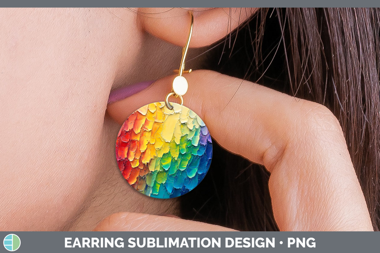 BS03 Thick Paint Rainbow Round Earrings Sublimation Earrings