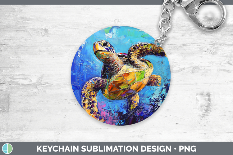 BS03 Thick Paint Sea Turtle Keychain Sublimation Keyring Des