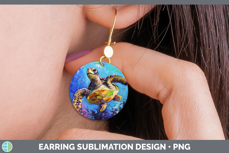 BS03 Thick Paint Sea Turtle Round Earrings Sublimation Earri