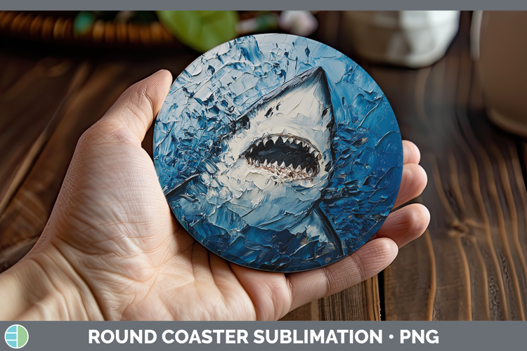 BS03 Thick Paint Shark Round Coaster Sublimation Coaster Des