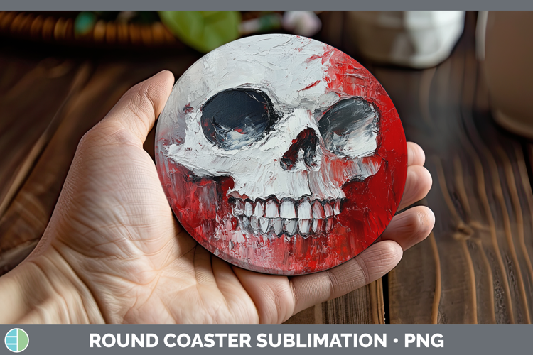 BS03 Thick Paint Skull Round Coaster Sublimation Coaster Des