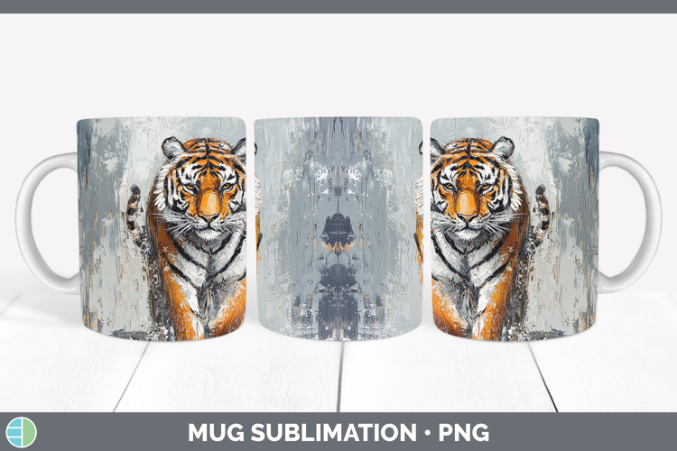 BS03 Thick Paint Tiger Mug Wrap Sublimation Coffee Cup Desig