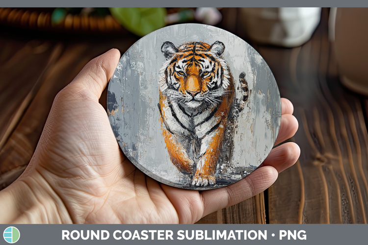 BS03 Thick Paint Tiger Round Coaster Sublimation Coaster Des