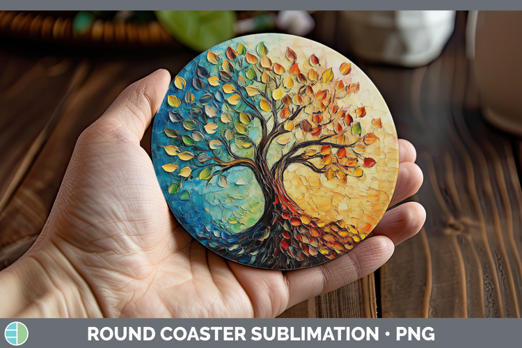 BS03 Thick Paint Tree of Life Round Coaster Sublimation Coas