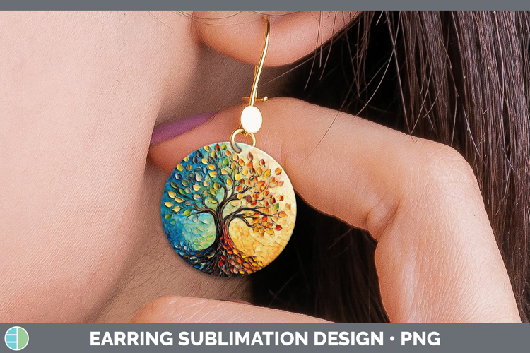 BS03 Thick Paint Tree of Life Round Earrings Sublimation Ear