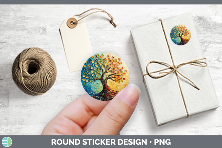BS03 Thick Paint Tree of Life Stickers | Round Labels Design