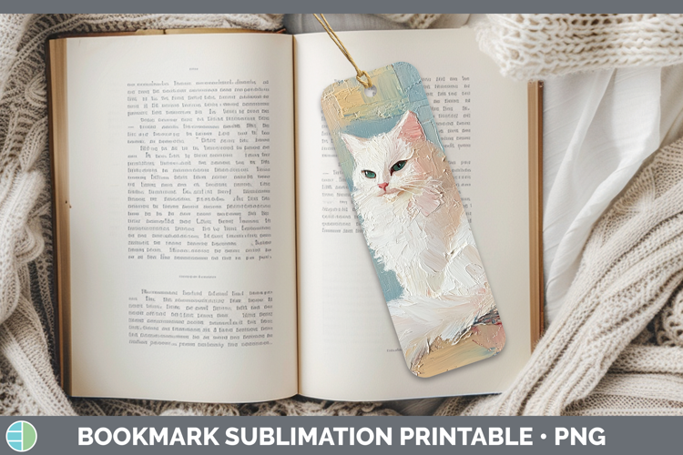BS03 Thick Paint White Cat Bookmark Sublimation Printable De