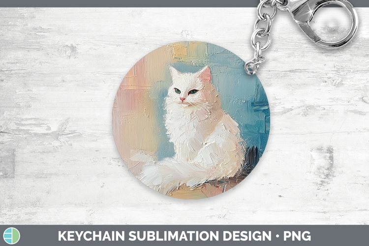 BS03 Thick Paint White Cat Keychain Sublimation Keyring Desi