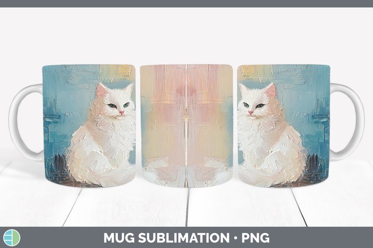 BS03 Thick Paint White Cat Mug Wrap Sublimation Coffee Cup D