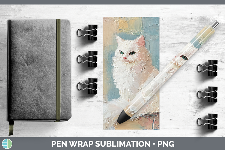 BS03 Thick Paint White Cat Pen Wrap Sublimation Pen Designs