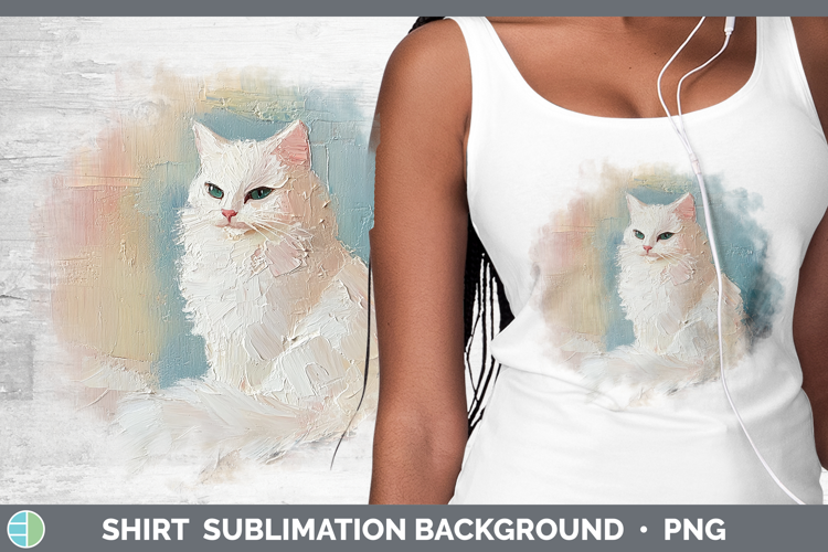 BS03 Thick Paint White Cat Shirt Sublimation Sublimation Bac