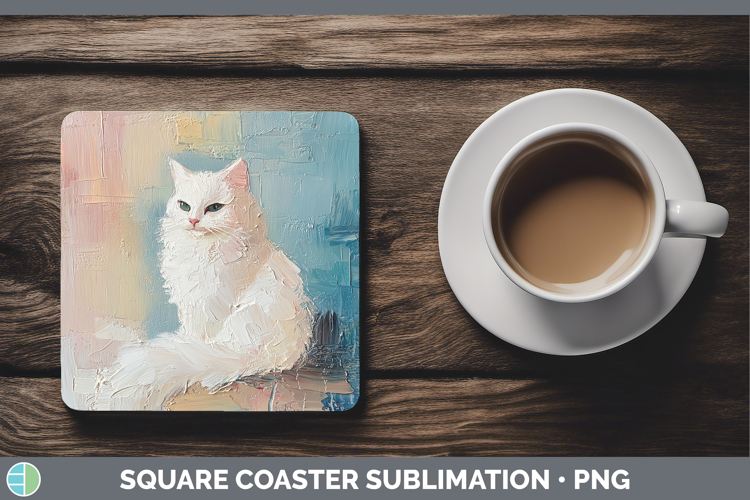 BS03 Thick Paint White Cat Square Coaster Sublimation Coaste