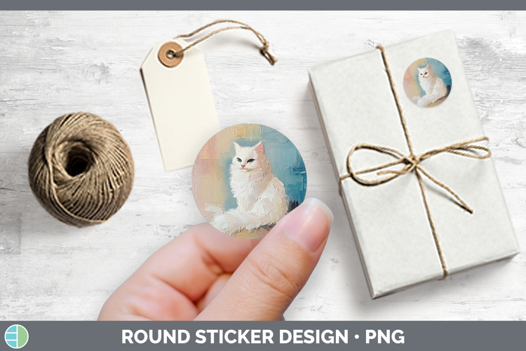 BS03 Thick Paint White Cat Stickers | Round Labels Designs