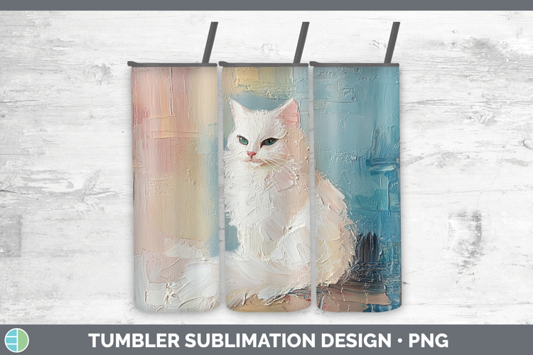 BS03 Thick Paint White Cat Tumbler Sublimation 20 oz Skinny