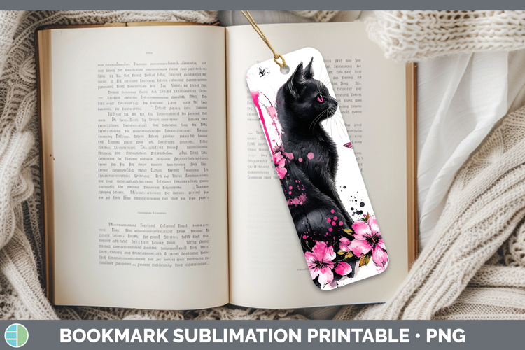 BS035 Pink Drips Black Cat Bookmark Sublimation Printable De
