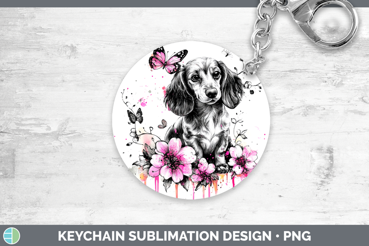 BS035 Pink Drips Dachshund Keychain Sublimation Keyring Desi