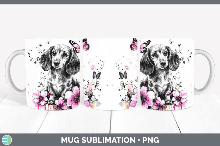 BS035 Pink Drips Dachshund Mug Wrap Sublimation Coffee Cup D