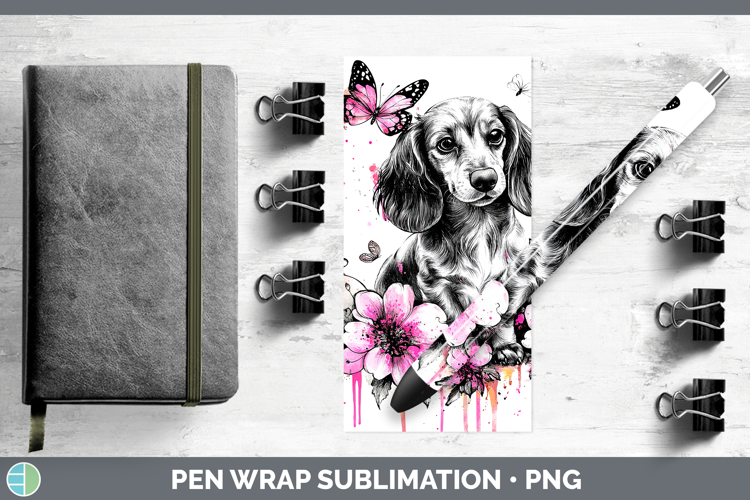 BS035 Pink Drips Dachshund Pen Wrap Sublimation Pen Designs