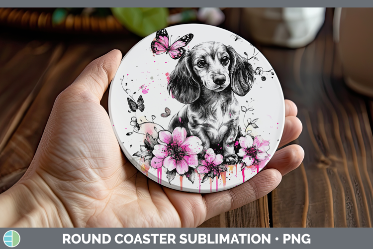 BS035 Pink Drips Dachshund Round Coaster Sublimation Coaster