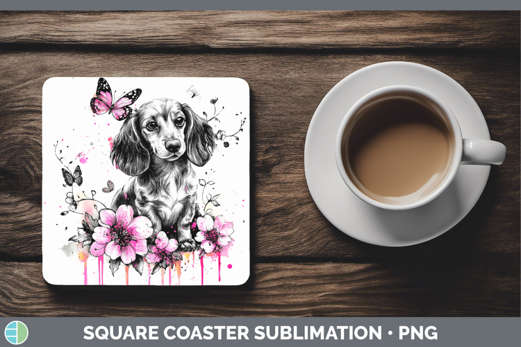 BS035 Pink Drips Dachshund Square Coaster Sublimation Coaste