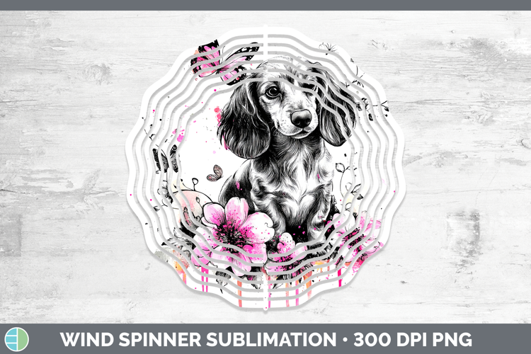 BS035 Pink Drips Dachshund Wind Spinner Sublimation Spinner