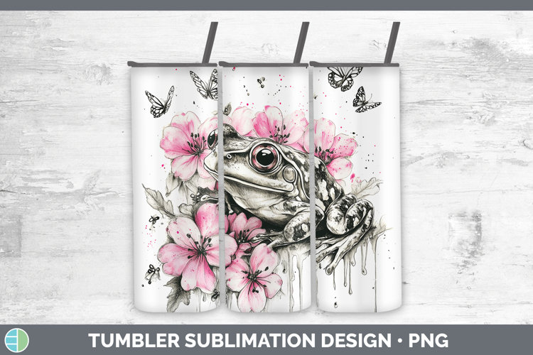 BS035 Pink Drips Frog Tumbler Sublimation 20 oz Skinny Tumbl