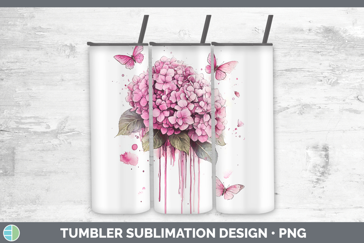 BS035 Pink Drips Hydrangea Tumbler Sublimation 20 oz Skinny