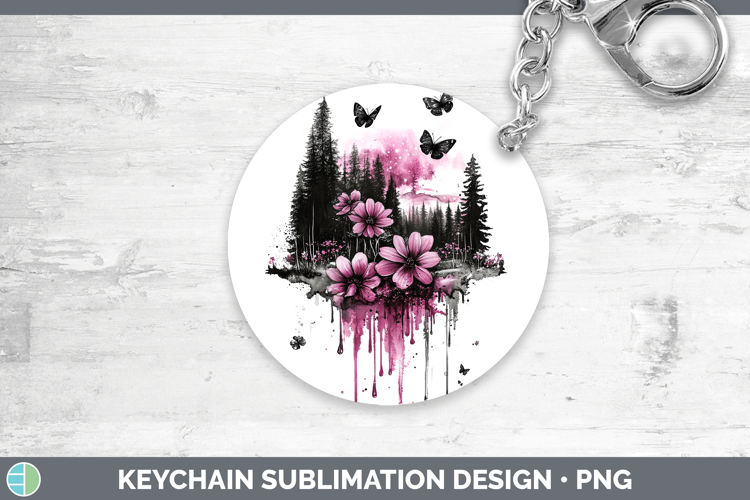 BS035 Pink Drips Northern Lights Keychain Sublimation Keyrin
