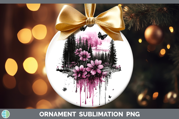 BS035 Pink Drips Northern Lights Ornament Sublimation Bauble